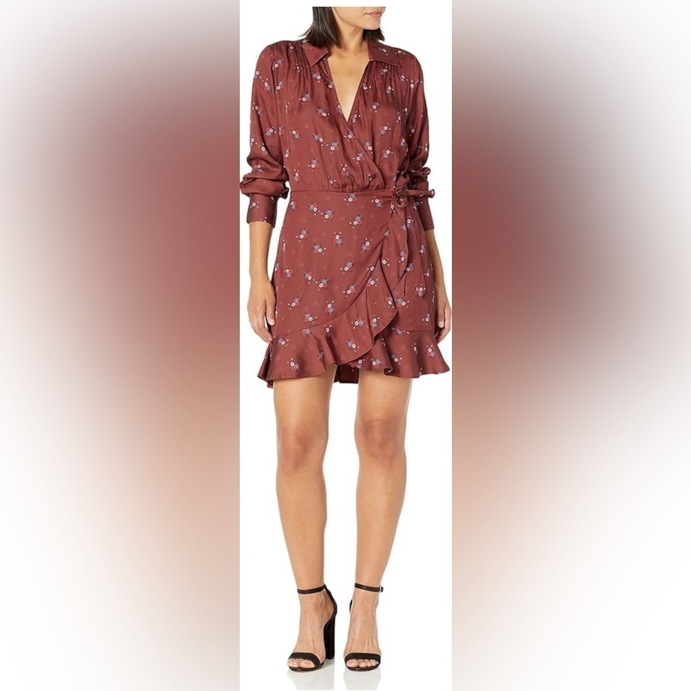 PAIGE Parisa Mini Wrap Dress in Velvet Red Multi - Size M